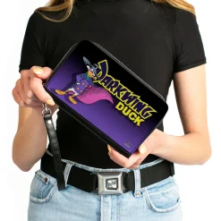 Women's PU Zip Around Wallet Rectangle - DARKWING DUCK Standing Pose Purple Fade