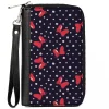 Women's PU Zip Around Wallet Rectangle - Minnie Mouse Bow and Dots Scattered Black Red White