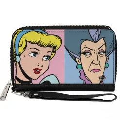 Women's PU Zip Around Wallet Rectangle - Cinderella and Wicked Step Mother Lady Tremaine Face Blocks