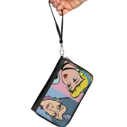 Women's PU Zip Around Wallet Rectangle - Cinderella and Wicked Step Mother Lady Tremaine Face Blocks