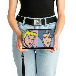 Women's PU Zip Around Wallet Rectangle - Cinderella and Wicked Step Mother Lady Tremaine Face Blocks
