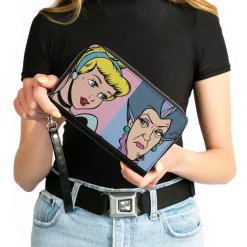 Women's PU Zip Around Wallet Rectangle - Cinderella and Wicked Step Mother Lady Tremaine Face Blocks