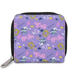 Women's Zip Around Wallet Square - Friends Icons and Quotes Collage Lavender Multi Color