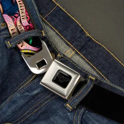 Wonder Woman Black Silver Seatbelt Belt - WONDER WOMAN/Roses STRENGTH AND BEAUTY Black-Pink Fade Webbing