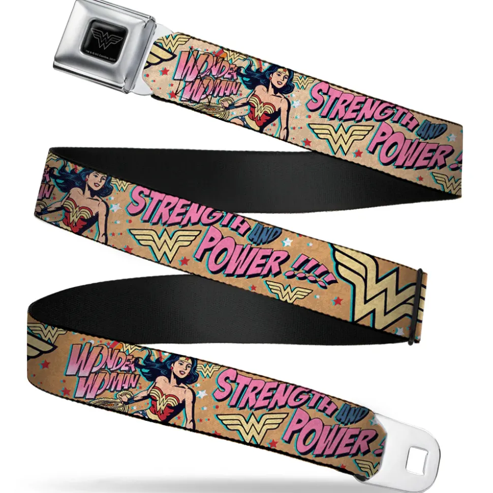Wonder Woman Black Silver Seatbelt Belt - Wonder Woman Strength & Power Webbing