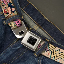 Wonder Woman Black Silver Seatbelt Belt - Wonder Woman Strength & Power Webbing