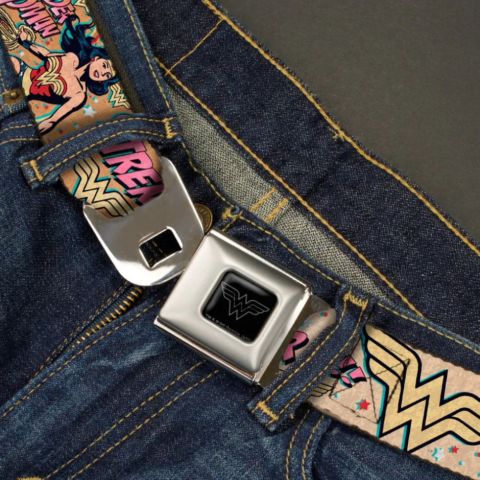 Wonder Woman Black Silver Seatbelt Belt - Wonder Woman Strength & Power Webbing