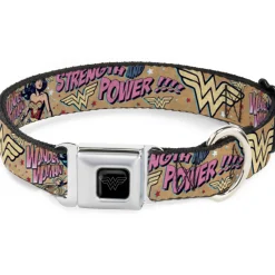 Wonder Woman Black/Silver Seatbelt Buckle Collar - Wonder Woman Strength & Power