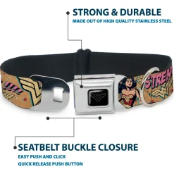 Wonder Woman Black/Silver Seatbelt Buckle Collar - Wonder Woman Strength & Power