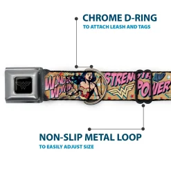 Wonder Woman Black/Silver Seatbelt Buckle Collar - Wonder Woman Strength & Power
