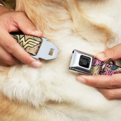 Wonder Woman Black/Silver Seatbelt Buckle Collar - Wonder Woman Strength & Power