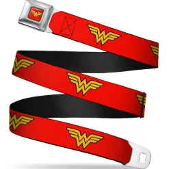 Wonder Woman Logo Full Color Red Seatbelt Belt - Wonder Woman Logo Red Webbing