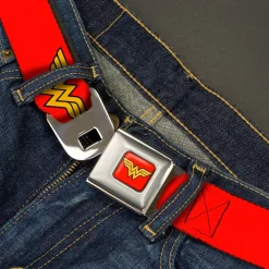 Wonder Woman Logo Full Color Red Seatbelt Belt - Wonder Woman Logo Red Webbing