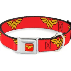 Wonder Woman Logo Full Color Red Seatbelt Buckle Collar - Wonder Woman Logo Red
