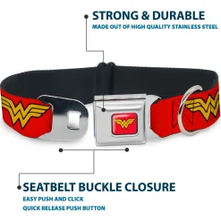 Wonder Woman Logo Full Color Red Seatbelt Buckle Collar - Wonder Woman Logo Red
