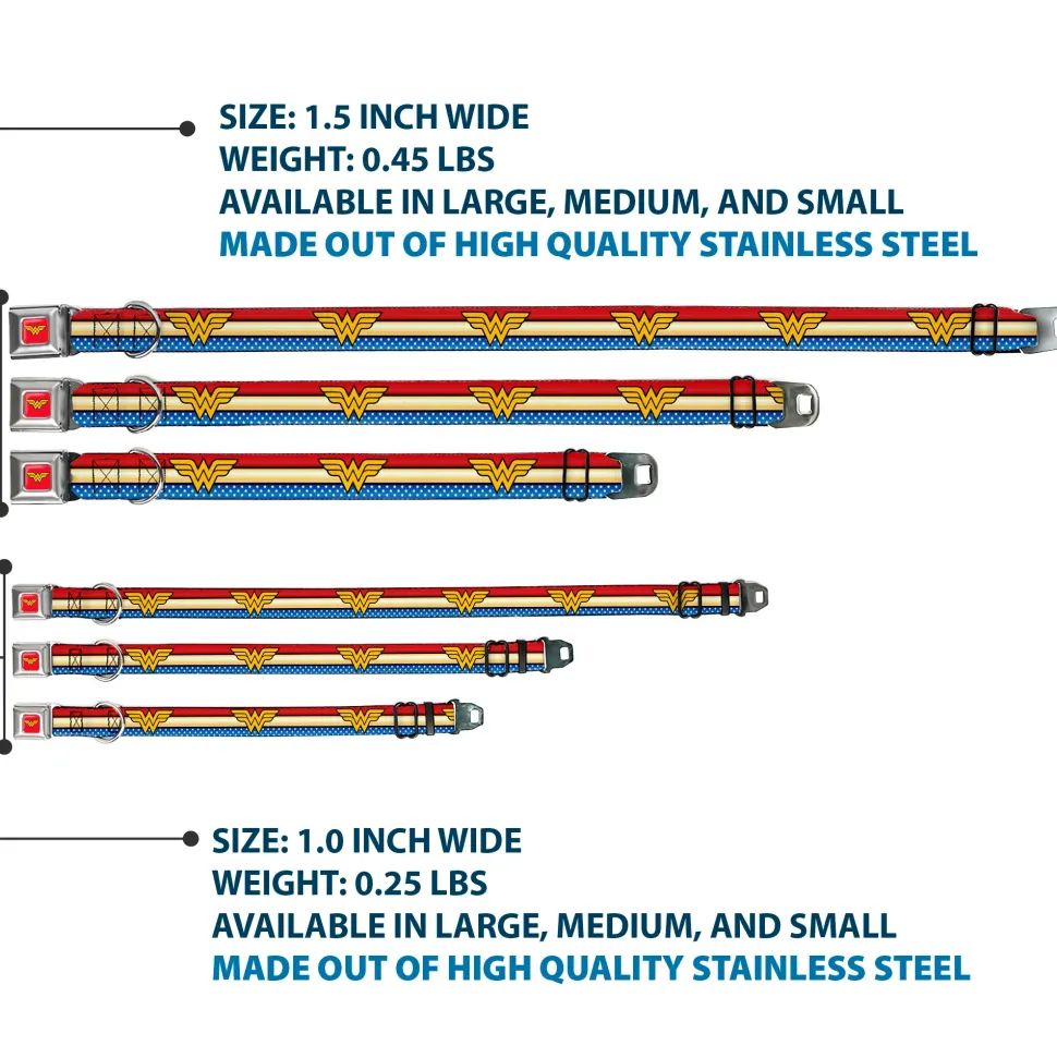 Wonder Woman Logo Full Color Red Seatbelt Buckle Collar - Wonder Woman Logo Stripe/Stars Red/Gold/Blue/White