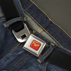 Wonder Woman Logo Full Color Red Seatbelt Belt - Black Webbing