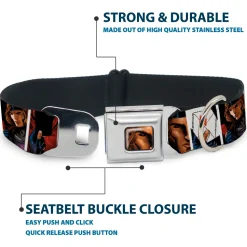 X-Men Gambit Face Close-Up Full Color Seatbelt Buckle Collar - X-Men Gambit Cards 4-Pose Blocks