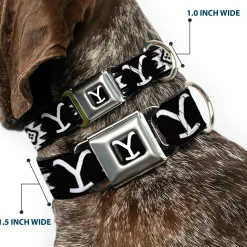 Yellowstone Y Logo Full Color Black/White Seatbelt Buckle Collar - Yellowstone Dutton Ranch and Native American Icons Black/White