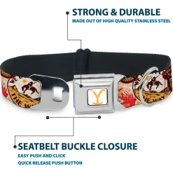 Yellowstone Y Logo Full Color White/Yellow Seatbelt Buckle Collar - Yellowstone Patches Stacked Browns/Reds/Yellows