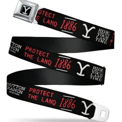 Yellowstone Y Logo Full Color Black/White Seatbelt Belt - YELLOWSTONE Dutton Ranch 1886 Icons Black/White/Red Webbing