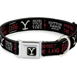 Yellowstone Y Logo Full Color Black/White Seatbelt Buckle Collar - YELLOWSTONE Dutton Ranch 1886 Icons Black/White/Red