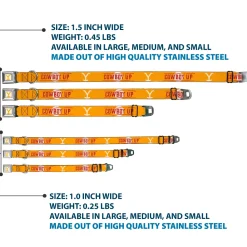 Yellowstone Y Logo Weathered Full Color White/Yellow Seatbelt Buckle Collar - Yellowstone Y Logo COWBOY UP Text Yellow/Red/White