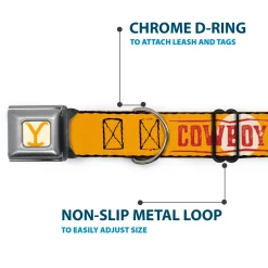 Yellowstone Y Logo Weathered Full Color White/Yellow Seatbelt Buckle Collar - Yellowstone Y Logo COWBOY UP Text Yellow/Red/White