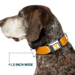 Yellowstone Y Logo Weathered Full Color White/Yellow Seatbelt Buckle Collar - Yellowstone Y Logo COWBOY UP Text Yellow/Red/White