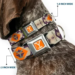 Yellowstone Y Logo Weathered Full Color Orange/Beige Seatbelt Buckle Collar - Yellowstone Y Logo Native American Tribal Tans/Blue/Orange